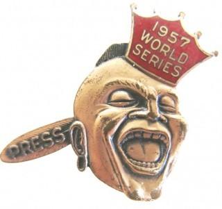 1957 Milwaukee Braves World Series Press Pin . Baseball Sports Memorabilia. (from the personal collection of Clifford Evans, journalist)