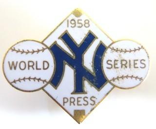  1958 New York Yankees World Series Press Pin. Sports Baseball Memorabilia. (from the personal collection of Clifford Evans, journalist)