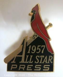 1957 All Star Game Press Pin, St. Louis. Sports Baseball Memorabilia. (from the personal collection of Clifford Evans, journalist)