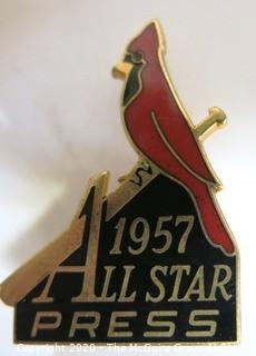 1957 All Star Game Press Pin, St. Louis. Sports Baseball Memorabilia. (from the personal collection of Clifford Evans, journalist)