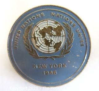 1946 United Nations Pin Back; (from the personal collection of Clifford Evans, journalist)