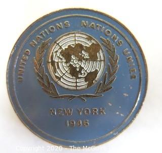 1946 United Nations Pin Back; (from the personal collection of Clifford Evans, journalist)