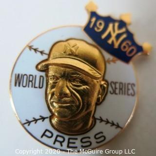 1960 New York Yankees World Series Press Pin. Sports Baseball Memorabilia. (from the personal collection of Clifford Evans, journalist)