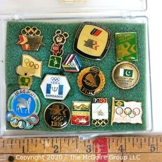 Collection of 1984 Los Angeles Summer Olympic Pin Backs in Box. 