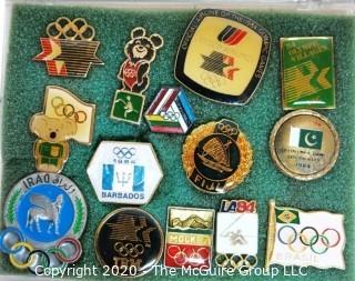 Collection of 1984 Los Angeles Summer Olympic Pin Backs in Box. 