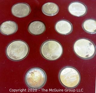 90% Solid Silver Official 1980 Moscow Olympic Coin Issue Series II Citius, in red presentation box. There are (5) 10 rouble coins and (7) 5 rouble coins

Combined weight 284 grams

Note: Presentation box is damaged
 