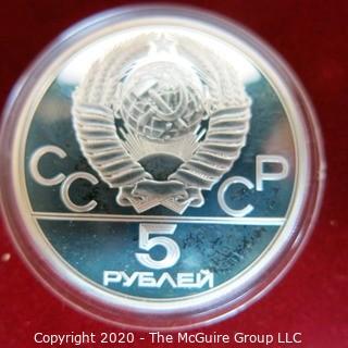 90% Solid Silver Official 1980 Moscow Olympic Coin Issue Series II Citius, in red presentation box. There are (5) 10 rouble coins and (7) 5 rouble coins

Combined weight 284 grams

Note: Presentation box is damaged
 