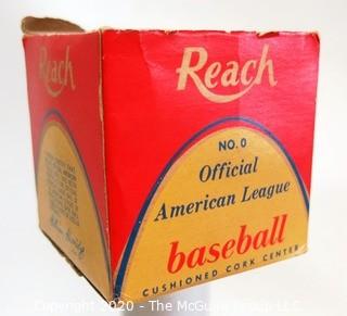 Vintage Reach Official American League "Harridge" Ball, Number 0; Baseball, New in Box.     