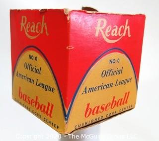 Vintage Reach Official American League "Harridge" Ball, Number 0; Baseball, New in Box.     