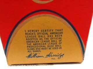 Vintage Reach Official American League "Harridge" Ball, Number 0; Baseball, New in Box.     