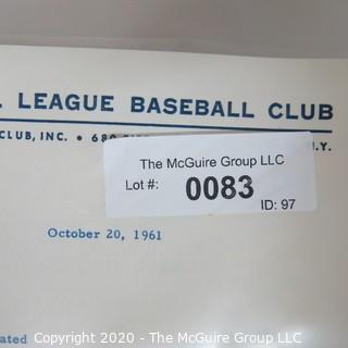 1961 Signed Thank You Note from George Weiss, NY Mets, to Clifford Evans, New York Metropolitans National League Baseball Club Letterhead. Sports Baseball Memorabilia