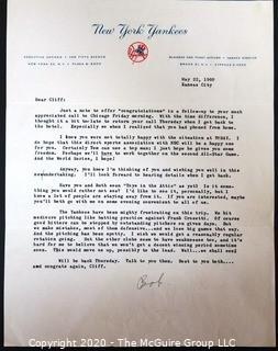 1960 Signed Congratulations Note from Bob Hamey to Clifford Evans on New York Yankees Letterhead.  Sports Baseball Memorabilia 