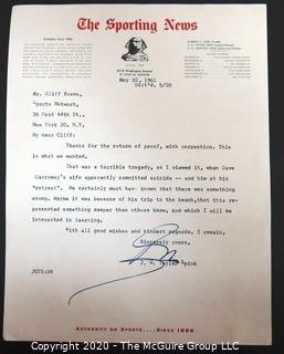 Collection of Signed Correspondence from  J.G. Taylor Spink of "The Sporting News" to Clifford Evans