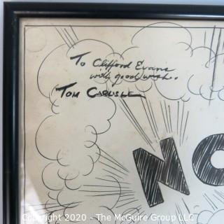 Framed Original Mockup of Later Printed Political Cartoon - Ike Says NO to Presidential Run, 1951 for the Des Moines Register. Measures approximately 20" x 15". Signed original art by the artist and dedicated to Clifford Evans. (from the personal collection of Clifford Evans, journalist)