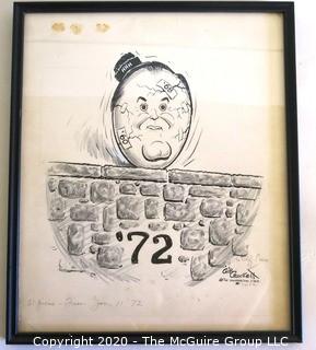 Framed Original Mockup of Later Printed Political Cartoon - Hubert Humphrey by Gib Crocket 1972 for The Washington Star. Measures approximately 18" x 15". (from the personal collection of Clifford Evans, journalist)