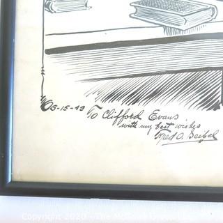 Framed Original Mockup of Later Printed Political Cartoon - HUAC School Books by Fred Seibel 1949 for Richmond Times Dispatch. Signed by the artist to Clifford Evans.  Measures approximately 19" x 15". (from the personal collection of Clifford Evans, journalist)