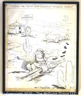 Framed Original Mock Up of Later Printed Political Cartoon - O'Dwyer Candidacy by Dan Dowling, 1952 for the NY Herald Tribune.  Measures approximately 22" x 18". Signed original art by the artist. (from the personal collection of Clifford Evans, journalist) 