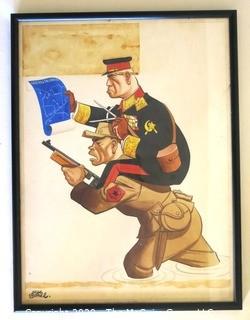 Framed Color Original Mockup of Later Printed Political Cartoon - Russian Korean War by Arias Bernal, 1951, Color. Measures approximately 21" x 16". Signed original art by the artist. (from the personal collection of Clifford Evans, journalist)