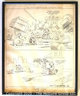 Framed Original Mockup of Later Printed Political Cartoon - William O'Dwyer Appointment to Ambassador SIGNED by Dan Dowling, 1950 for the NY Herald Tribune. Measures approximately 22" x 18". (from the personal collection of Clifford Evans, journalist)