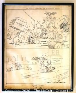 Framed Original Mockup of Later Printed Political Cartoon - William O'Dwyer Appointment to Ambassador SIGNED by Dan Dowling, 1950 for the NY Herald Tribune. Measures approximately 22" x 18". (from the personal collection of Clifford Evans, journalist)