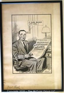 Framed Original Mockup of Later Printed Political Cartoon - Mayor O'Dwyer by Fred Packer for the NY Daily Mirror. Measures approximately 23" x 16". (from the personal collection of Clifford Evans, journalist)