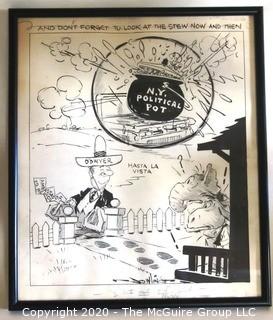 Framed Original Mockup of Later Printed Political Cartoon - O'Dwyer Candidacy by Dan Dowling, 1952 for the NY Herald Tribune. Measures approximately 15" x 18".  (from the personal collection of Clifford Evans, journalist)