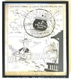 Framed Original Mockup of Later Printed Political Cartoon - O'Dwyer Candidacy by Dan Dowling, 1952 for the NY Herald Tribune. Measures approximately 15" x 18".  (from the personal collection of Clifford Evans, journalist)