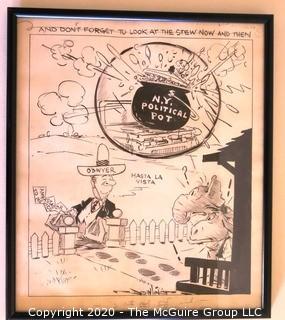 Framed Original Mockup of Later Printed Political Cartoon - O'Dwyer Candidacy by Dan Dowling, 1952 for the NY Herald Tribune. Measures approximately 15" x 18".  (from the personal collection of Clifford Evans, journalist)