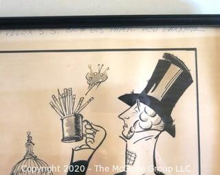 Framed Original Mockup of Later Printed Political Cartoon - Rich Begging at the Capital by Bill Garner for the Washington Star, undated.  Measures approximately 13" x 18" (from the personal collection of Clifford Evans, journalist)