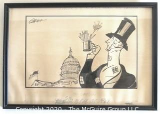 Framed Original Mockup of Later Printed Political Cartoon - Rich Begging at the Capital by Bill Garner for the Washington Star, undated.  Measures approximately 13" x 18" (from the personal collection of Clifford Evans, journalist)