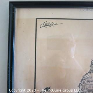 Framed Original Mockup of Later Printed Political Cartoon - Rich Begging at the Capital by Bill Garner for the Washington Star, undated.  Measures approximately 13" x 18" (from the personal collection of Clifford Evans, journalist)