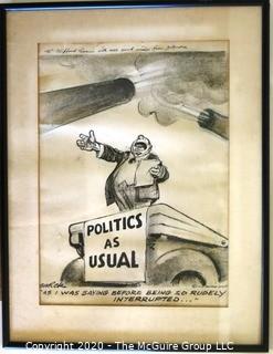 Framed Original Mockup of Later Printed Political Cartoon - Politics As Usual signed by Jacob Burck for the Chicago Sun Times, 1950.  Measures approximately 26" x 20" (from the personal collection of Clifford Evans, journalist)