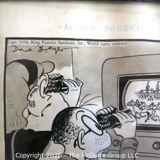 Framed Original Mock up of Later Printed Political Cartoon - Horse Racing on TV signed by Dave Breger for King Features, 1950. Measures approximately 9" x 11" (from the personal collection of Clifford Evans, journalist)  