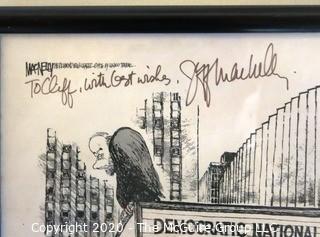 Framed Political Cartoon - Democratic Convention by Jeff (SHOE)MacNeely for Chicago Tribune, 1976.  Measures approximately 9" x 8" (from the personal collection of Clifford Evans, journalist).  DESCRIPTION UPDATED 10/29/20 AT 3:49 PM