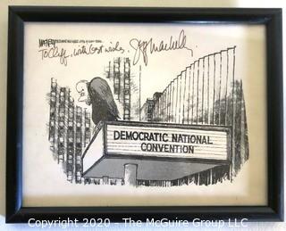 Framed Political Cartoon - Democratic Convention by Jeff (SHOE)MacNeely for Chicago Tribune, 1976.  Measures approximately 9" x 8" (from the personal collection of Clifford Evans, journalist).  DESCRIPTION UPDATED 10/29/20 AT 3:49 PM