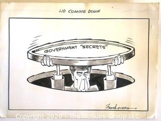 Unframed Original Mockup Board of Later Printed Political Cartoon - Goverment Secrets, Frank Evers 1983 for NY Daily News. Measures approximately 15" x 11" (from the personal collection of Clifford Evans, journalist)