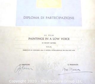 1964 Framed Certificate of Diploma in the Venice Biennale Film Festival.  Measures 18" x 22"