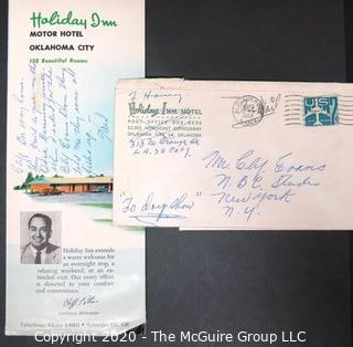 Holiday Inn Brochure with Personal Handwritten Note from Fred Hamey to Clifford Evans at the TODAY SHOW c 1959. Sports Baseball Memorabilia 