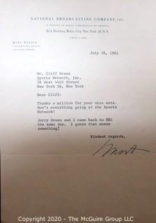 1961 Signed Thank You Note from Mort Werner, Legendary Television Producer, to Clifford Evans on National Broadcasting  Center (NBC) Letterhead.  