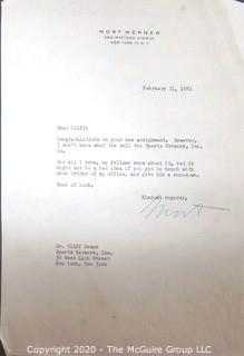 1961 Signed Correspondence from Mort Werner, Legendary Television Producer, to Clifford Evans.  Sports Memorabilia