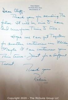 Handwritten & Signed Thank You Note from MLB Hall of Famer Pitcher Robin Roberts to Clifford Evans. Sports Baseball Memorabilia