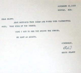 1958 Signed Thank You Note from MLB second baseman, shortstop and manager Eddie Stanky to Clifford Evans. Sports Baseball Memorabilia