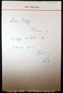 1961 Handwritten & Signed Thank You Note from Pat Weaver to Clifford Evans. Sports Baseball Memorabilia