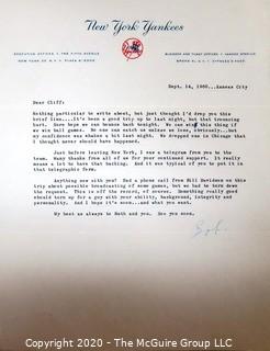 1960 Signed Note from Bob Fishel to Clifford Evans on New York Yankees Letterhead. Sports Baseball Memorabilia