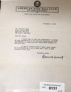 1949 Signed Thank You Note from Connie Mack to Clifford Evans on American Baseball Club of Philadelphia Letterhead. Sports Baseball Memorabilia