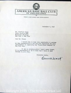 1949 Signed Thank You Note from Connie Mack to Clifford Evans on American Baseball Club of Philadelphia Letterhead. Sports Baseball Memorabilia