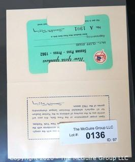 1962 New York Yankees Season Pass Press Card with Folder. Signed by Daniel Topping, part owner and president of the NY Yankees. 