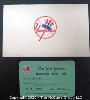 1962 New York Yankees Season Pass Press Card with Folder. Signed by Daniel Topping, part owner and president of the NY Yankees. 