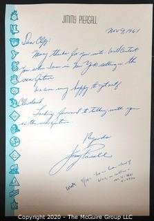 1961 Hand Written and Signed Thank You Note from Jimmy Piersall to Clifford Evans. Sports Baseball Memorabilia