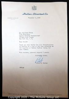 1960 Signed Thank You Note from Hall of Fame Pitcher Bob Feller to Clifford Evans. Sports Baseball Memorabilia